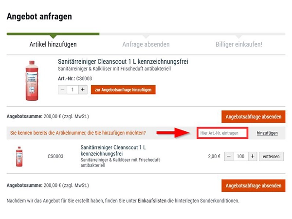 Angebot anfragen Schritt 3.1