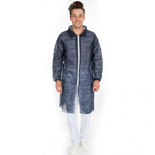 Hygonorm Besucherkittel Eco – PP, 100 Stück, Dunkelblau, 4XL, Mit Reißverschluss, 110cm Länge, Für Industrie & Lebensmittel