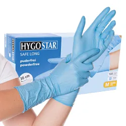 Produktbild für Einmalhandschuhe aus Nitril Hygostar Safe Long blau M