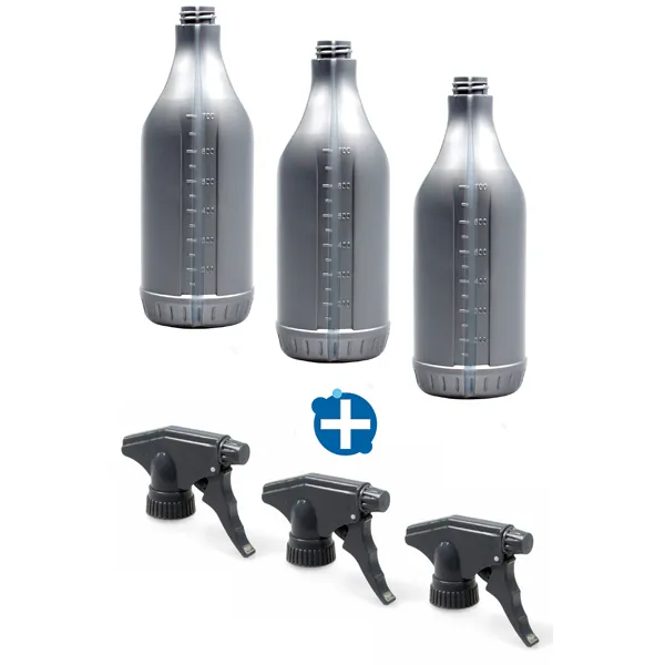 3 Sprühflaschen 750 ml grau mit Tex Spray Sprühpistolen grau