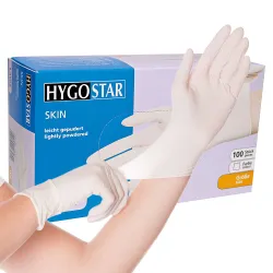 Produktbild für Einmalhandschuhe aus Latex Hygostar Skin weiß M