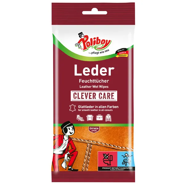 Lederpflege Poliboy Leder Pflege Feuchttücher 20 Stück Lederpflege für alle Glatt-, Lack- und Kunstleder, 18x20 cm 7402501
