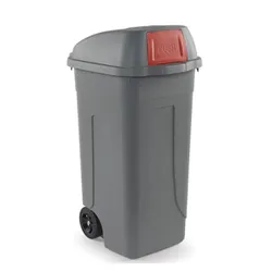 Produktbild für Mülleimer Orgavente Bloom-Push grau-rot 100 L